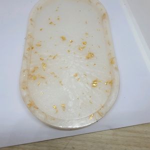 Resin Tea Tray, White With Golden Flakes