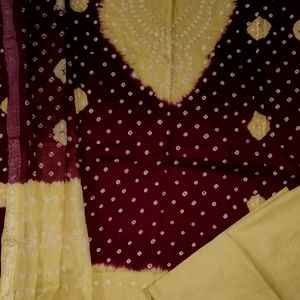 Unstitched Bandhej Suit Set For Women