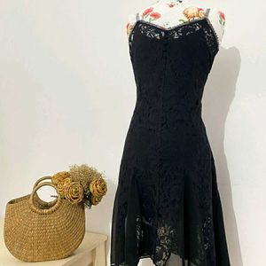 Black lace slip dress