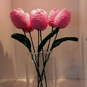 Pack Of 6 Crochet Pink Tulips 🌷