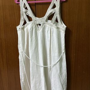 White Plain Dress Embroidered Strap