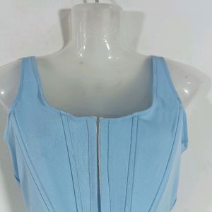 Light Blue Plain Casual Corset Top (Women)