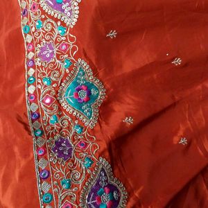 Silk geru Rust clr embroidery work with dupatta