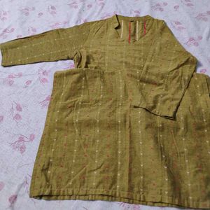 Long Olive Kurta With 3/4 Sleeves