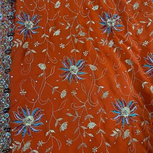 Heavy Ambroided Sari For Women