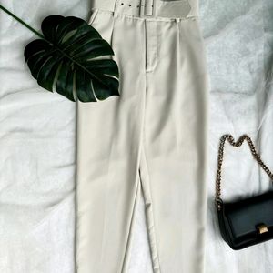 ZARA IVORY BELTED TROUSERS