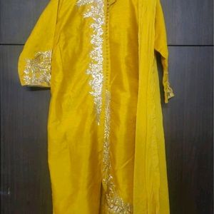 Designer Applique Work Mustard Pakistani Suit Set