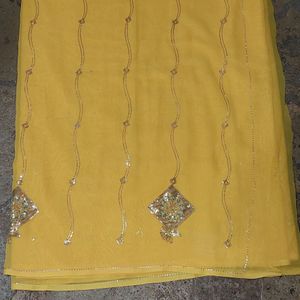 Yellow Ethnic Sequins Work Saree