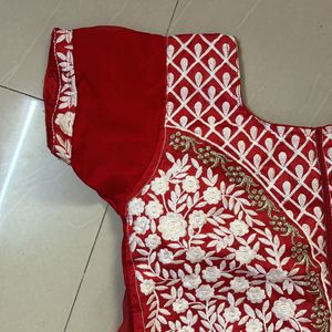 Red Anarkali Kurta With White Embroidery