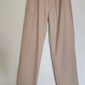 Women Beige High-rise Pleated Formal Trouser