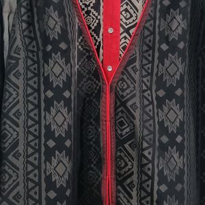 Layered Kurta/Dress - Black & Beige w Pop Of Red