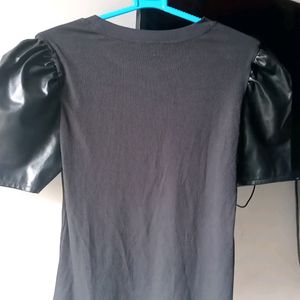 Black Top With Leather Sleeves