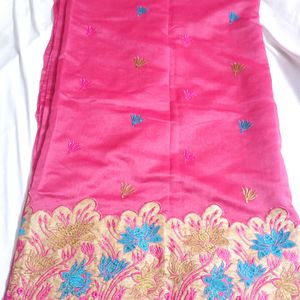 Tissue Cotton With Embroidery Work Saree