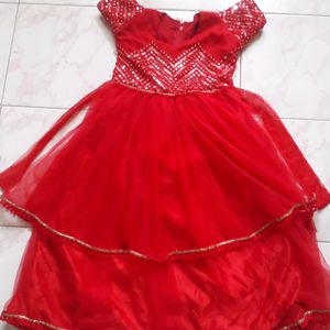 New Red Net Heavy Mirror Work Gown