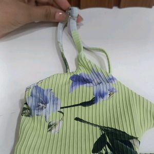 Green Flower Design Bra For Girls