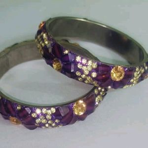 Purple Kundan Bangle Set