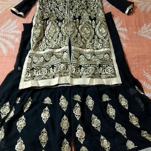 Black Embroidered Kurta With Sharara