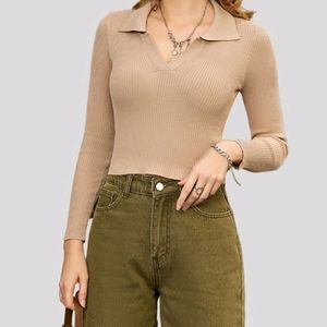 Polo Full Sleeve Collared Ribbed Top