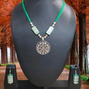 Brand New Boho Art Green Dokra Jewellery & Earring