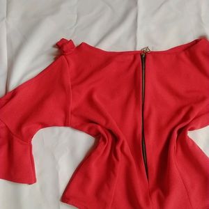 Red Crop Top With Slit Sleeves