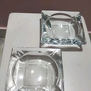 Two Square Crystal Ash Trays