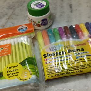 1cotton Swabs, 1 Sketch Pen Set,1Boroplus Cream