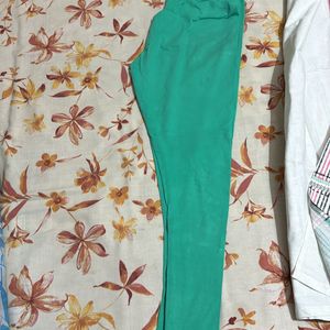 White Kurta With Floral Print & Sea Green Legging