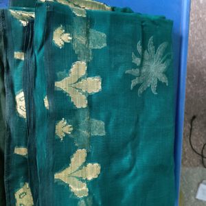 Green Cotton Saree With Zari And Embroidery Design