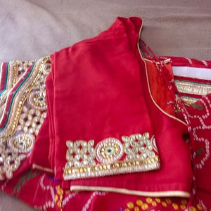 Bandhani Saree Cut Work With Blouse 34 Size