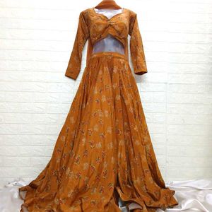 Mustard Yellow Printed Lehenga Choli