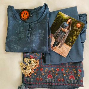 VAIDEHI BLUE GREY KURTI SET