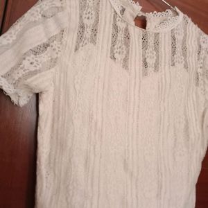 Cute Cream Top With Net Embroidery