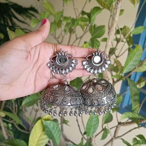 Silver Oxidised Big Jhumke