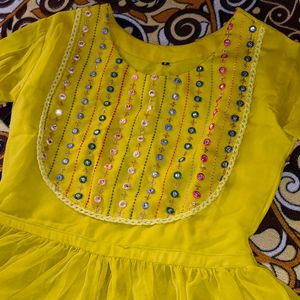 Yellow Attractive Embroidery Kurta With Sharara