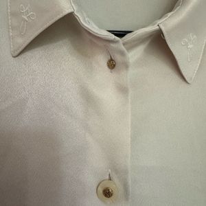 White Art Silk 3/4 Sleeve Shirt