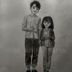 Cute Animated Couple Sketch A4 Size