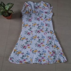 Cotton Mini Dress Open Close Button