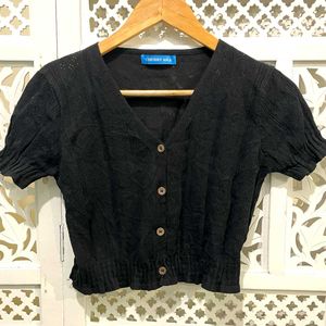 Korean Crop Black Top By Cherry Aka