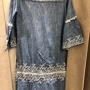 Embroidered Denim Kurta