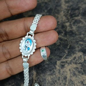 Kids Bracelet And Ring Pure Silver  Combo