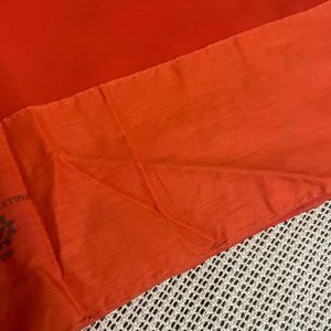 Orange Saree With Blue Shiny Embroidery