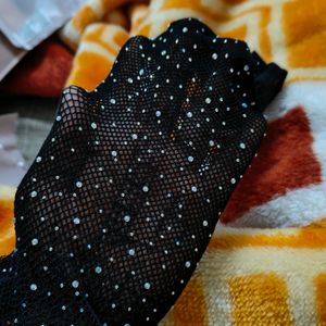 Black Fish Net Rhinestone Thigh-high Stockings