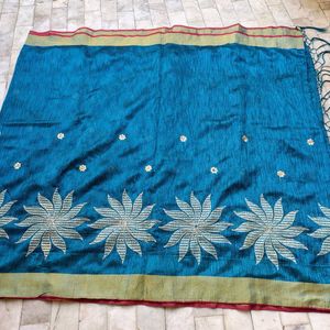 Gorgeous Peacock Blue Colour Saree