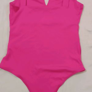 Shein Pink V-Cut Front Bodysuit