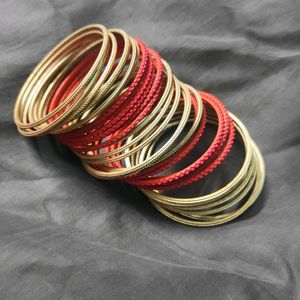 Red And Golden Choodi Bangles Set