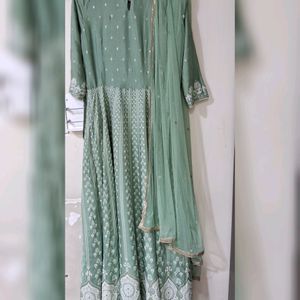 Wishful By W Light Green Flared Dress-Drape Set