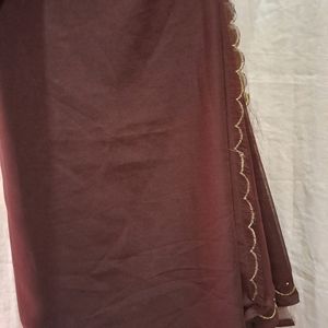 Brown Saree With Embroidery On Pallu