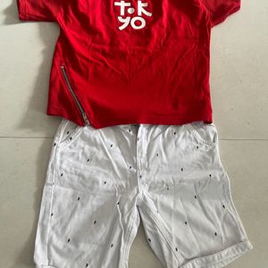 Red And White T-shirt An Shorts Set