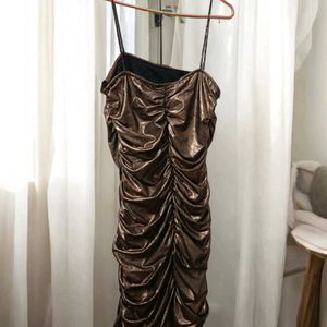 Metallic Ruched Party Hot Dress M Size New