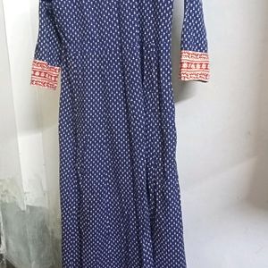 Navy Blue Anarkali Cotton Kurta With Short Jacket